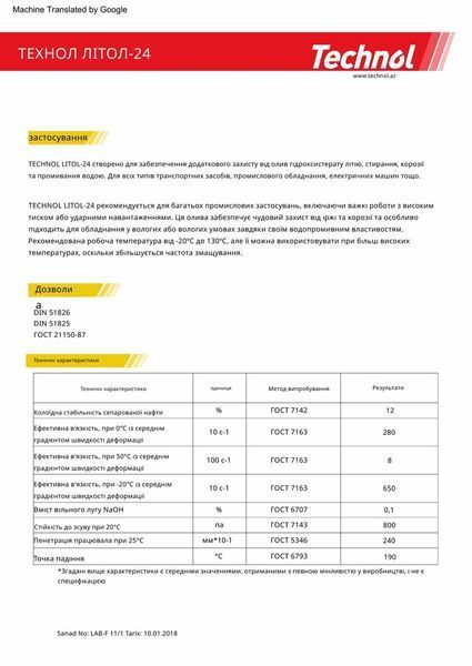 Смазка Technol Litol-24 пластичная литиевая 0,9л TL92438 фото