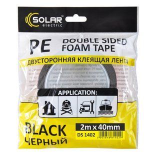 Стрічка клеюча двостороння Solar, PE, чорна, 40ммx2м DS1402 фото