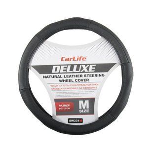 Чохол на кермо Carlife 37-39 см шкіряний Delux, чорний SW331M SW331M фото
