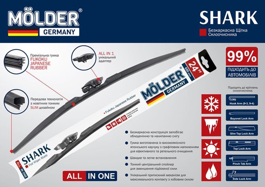 Бескаркасная щетка Molder SHARK 24/600мм MW600 фото