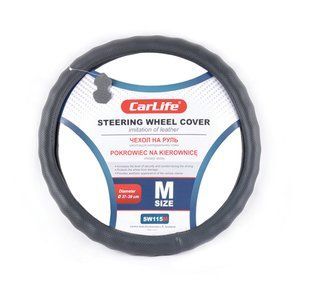 Чехол на руль Carlife 37-39 см из искусственной кожи, черный SW115M SW115M фото