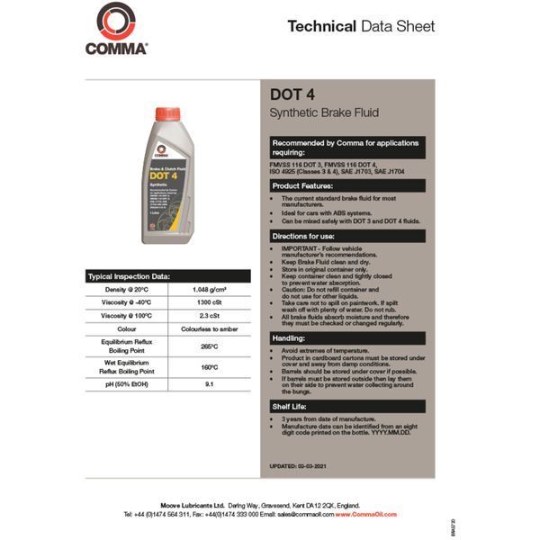 Тормозная жидкость Comma DOT 4 Brake Fluid 500мл BF4500M фото