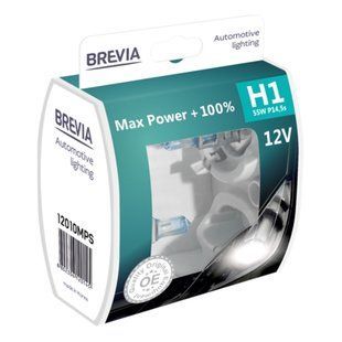 Галогенова лампа Brevia H1 12V 55W P14.5s Max Power+100% S2 12010MPS фото