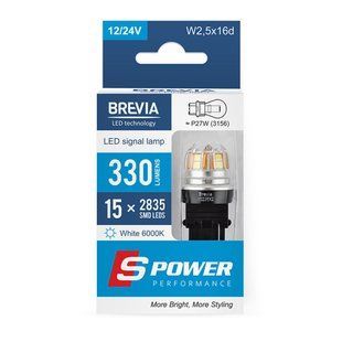 Автолампа Brevia S-Power LED P27W (3156) 330Lm 15x2835SMD 12/24V CANbus, 2шт 10238X2 фото