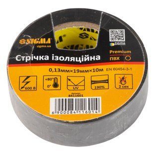 Лента изоляционная ПВХ (черная) 0.13мм&times;19мм&times;10м Premium SIGMA (8411601) 8411601 фото