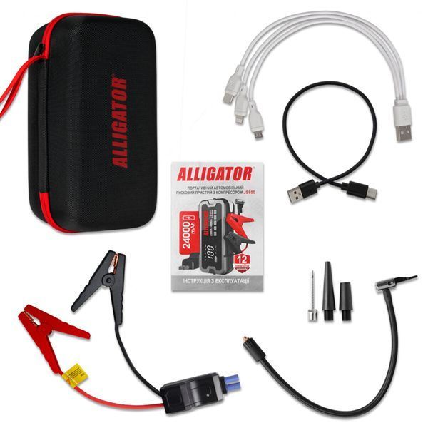 Пусковий пристрій Alligator Jump Starter 2000A/4000A 24000mAh з компресором 10Bar JS850 фото