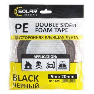 Стрічка клеюча двостороння Solar, PE, чорна, 20ммx5м DS1205 фото