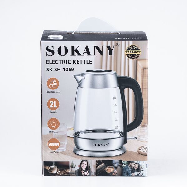 Электрочайник Sokany SK-SH-1069 Electric Kettle 2000W 2l прозрачный чайник SKSH1069 фото