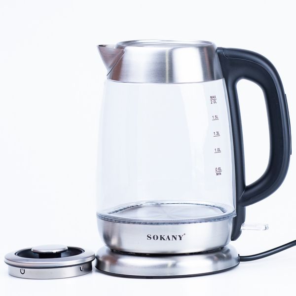 Електрочайник Sokany SK-SH-1069 Electric Kettle 2000W 2l прозорий чайник SKSH1069 фото