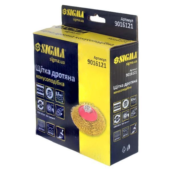 Щітка дротяна конусоподібна &Oslash;125мм М14&times;2мм (латуньованна) SIGMA (9016121) 9016121 фото
