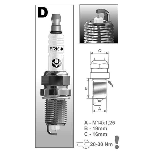 Свеча зажигания Brisk Silver DR15YS-9, 4шт DR15YS-9 - (1462) - 4K фото