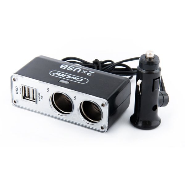 Разветвитель прикуривателя Carlife 2в1 + 2 USB, 12В, 5A CS304 фото
