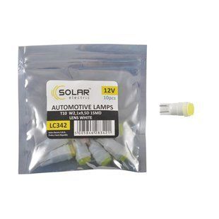 Автолампа Solar LED 12V T10 W2.1x9.5d 1SMD with lens white 10шт LC342_P фото