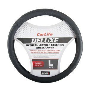 Чехол на руль Carlife 39-41 см кожаный Delux, черный SW327L SW327L фото