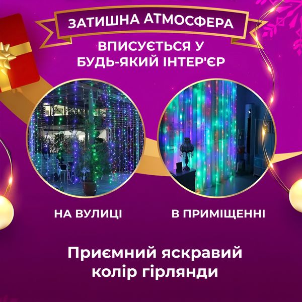 Гірлянда штора світлодіодна GarlandoPro 160LED 8 ліній 1,5х1,5 м гірлянда на штору ZWM2160LEDML фото