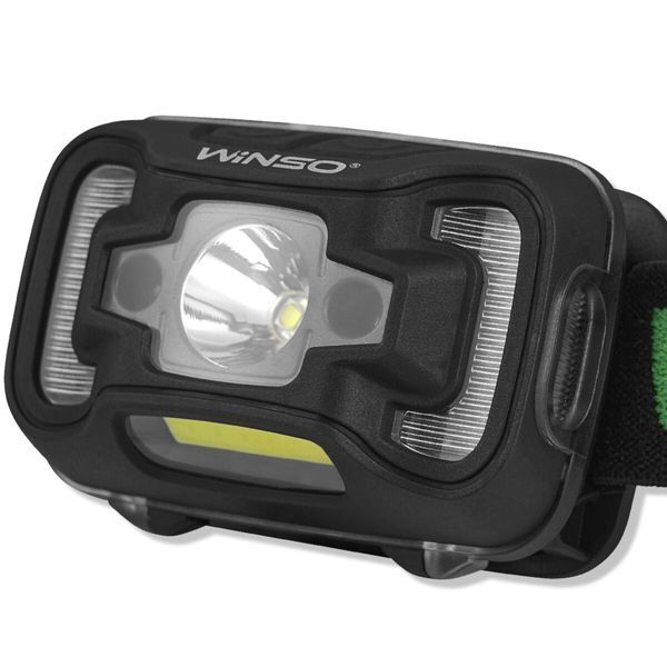 Фонарь налобный Winso 200Lm, 5W CREE XTE+COB, 3xAAA, с сенсором белый/красный 750400 фото