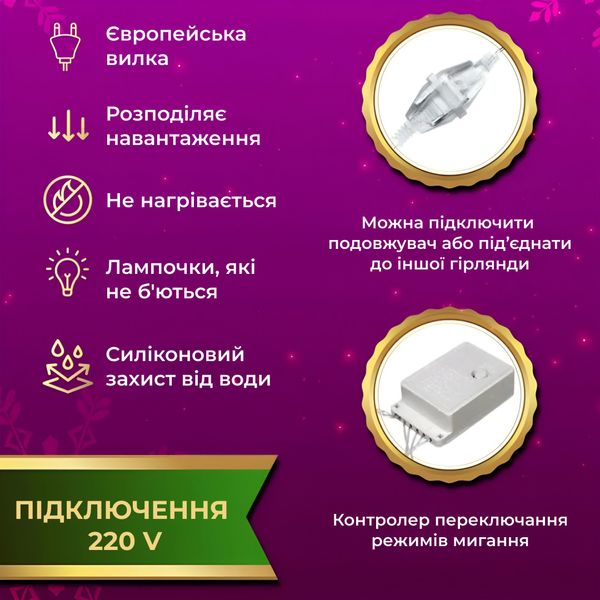 Гірлянда штора світлодіодна GarlandoPro 160LED 8 ліній 1,5х1,5 м гірлянда на штору ZWM2160LEDML фото