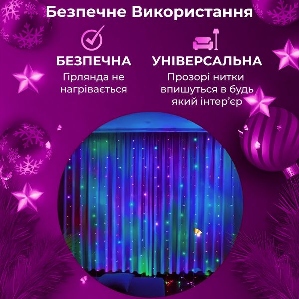 Гірлянда штора світлодіодна GarlandoPro 160LED 8 ліній 1,5х1,5 м гірлянда на штору ZWM2160LEDML фото