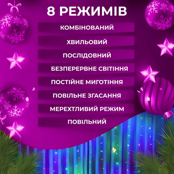 Гірлянда штора світлодіодна GarlandoPro 160LED 8 ліній 1,5х1,5 м гірлянда на штору ZWM2160LEDML фото