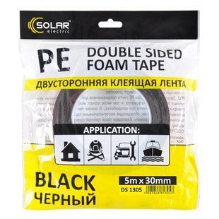 Стрічка клеюча двостороння Solar, PE, чорна, 30ммx5м DS1305 фото