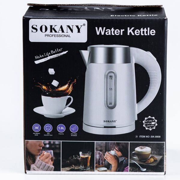 Електрочайник Sokany SK-0808W Water Kettle 1200W Black SK0808W фото