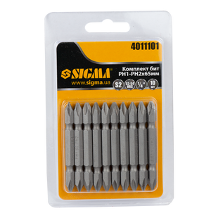 Набор бит двухсторонних PН1-PН2&times;65мм 1/4" 10шт S2 (блистер) SIGMA (4011101) TR4011101 фото