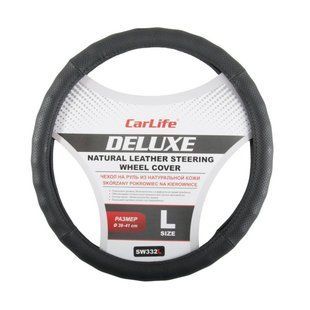 Чехол на руль Carlife 39-41 см кожаный Delux, черный SW332L SW332L фото