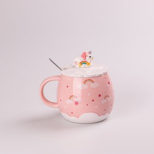 Чашка керамическая Ceramic Mug 400ml с крышкой и ложкой кружка для чая с крышкой HPCY8278P фото