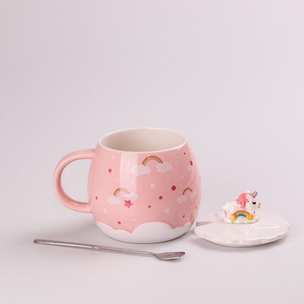 Чашка керамічна Ceramic Mug 400ml з кришкою і ложкою кухоль для чаю з кришкою HPCY8278P фото