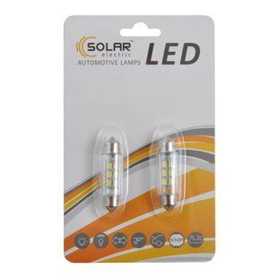 Автолампа Solar LED 12V SV8.5 T11x39mm 6smd 3528 white 2шт LS276_B2 фото
