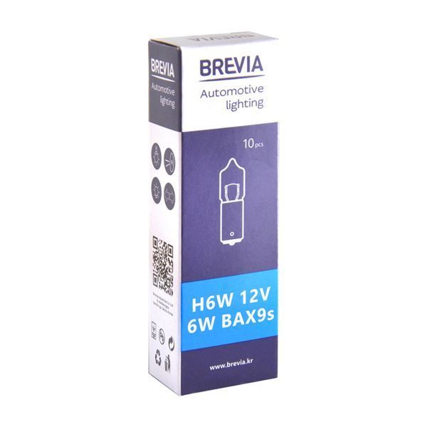 Лампа накаливания Brevia H6W 12V 6W BA9s CP, 10шт 12332C фото