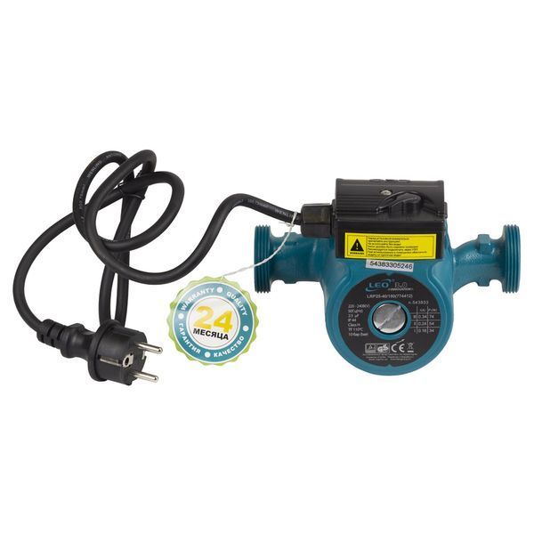 Насос циркуляционный 74Вт Hmax 4м Qmax 55л/мин &Oslash;1&frac12;" 180мм + гайки &Oslash;1" LEO 3.0 LRP25-40/180 (774412) 774412 фото