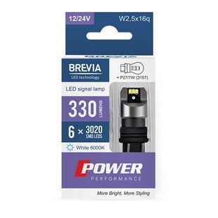 Автолампа Brevia Power LED P27/7W (3157) 330Lm 6x3020SMD 12/24V CANbus, 2шт 10139X2 фото