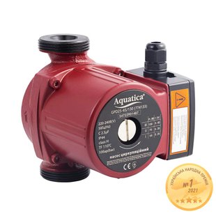 Насос циркуляційний 100Вт Hmax 6м Qmax 75л/хв Ø1½" 130мм+гайки Ø1" AQUATICA (774133) 774133 фото