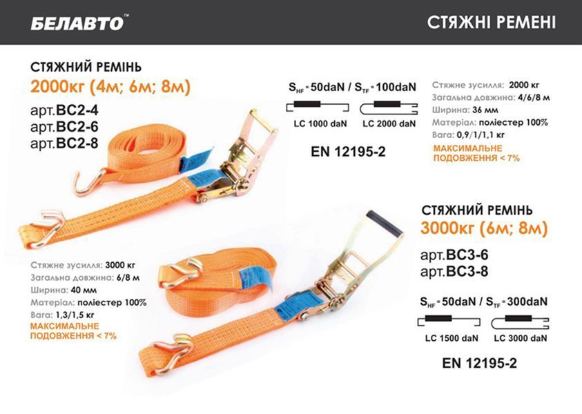 Стяжной ремень Белавто 3т, 8м BC3-8 фото