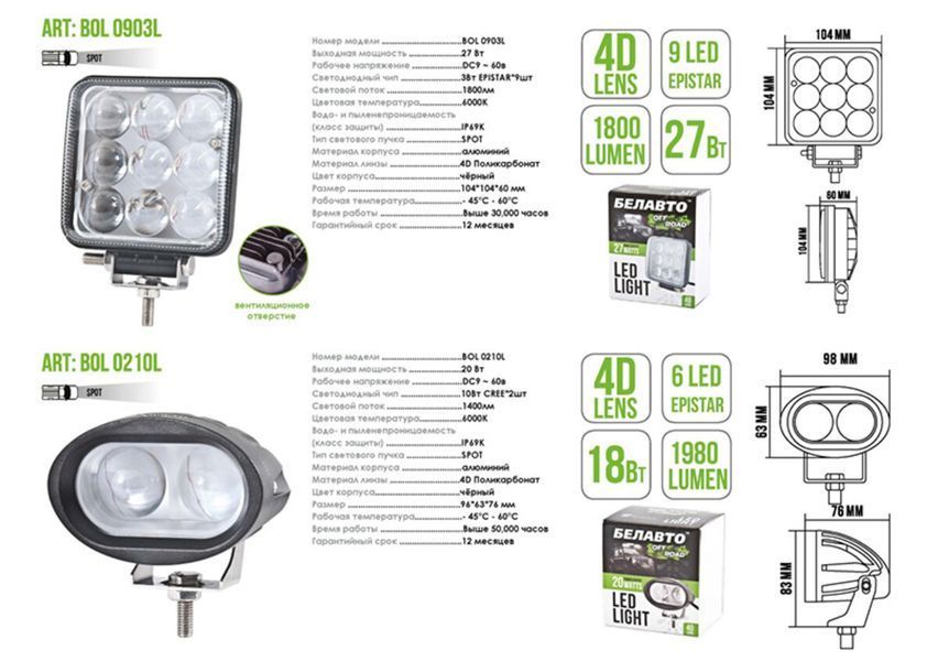 Автолампа светодиодная Belauto Cree LED (2*10w) BOL0210L фото