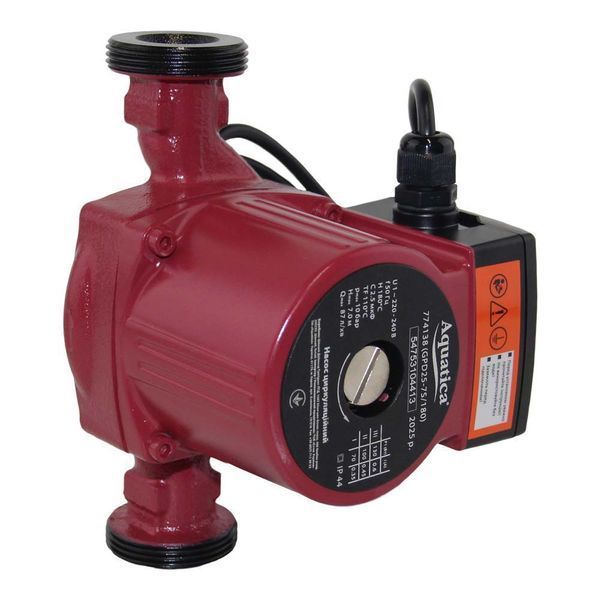 Насос циркуляційний 130Вт Hmax 7м Qmax 87л/хв &Oslash;1&frac12;" 180мм+гайки &Oslash;1" AQUATICA (774138) 774138 фото