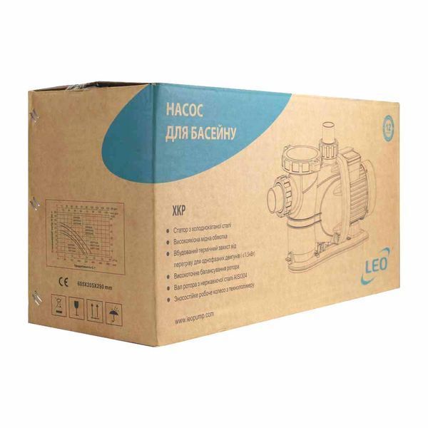 Насос для басейну 1.6кВт Hmax 17.5м Qmax 450л/хв LEO XKP1604 (772227) 772227 фото