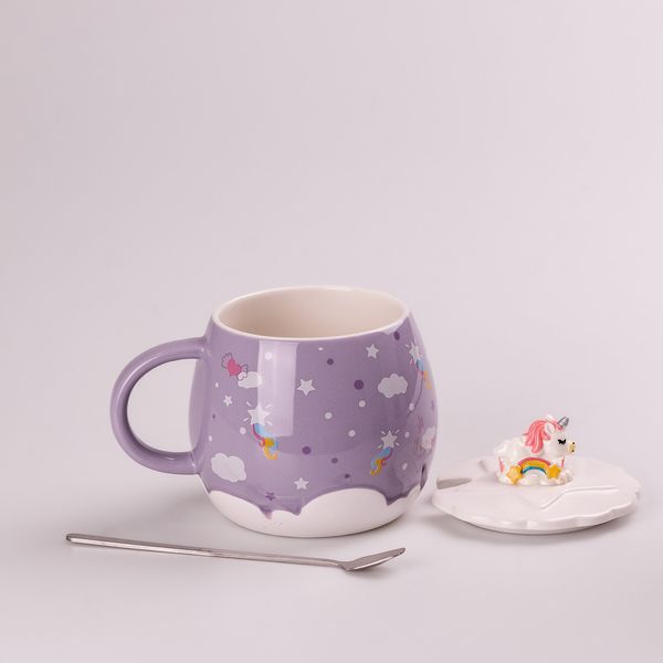 Чашка керамічна Ceramic Mug 400ml з кришкою і ложкою кухоль для чаю з кришкою HPCY8278V фото