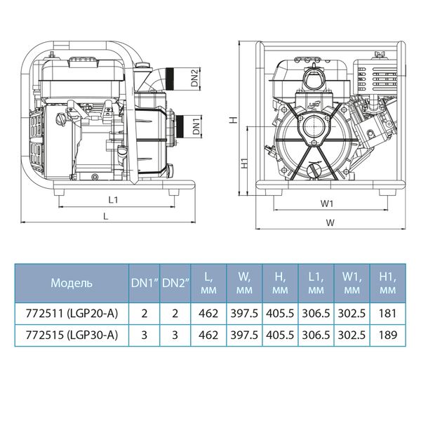 Мотопомпа 5.5 к.с. Hmax 30м Qmax 30м³/год (4-х тактний) LEO LGP20-A (772511) 772511 фото