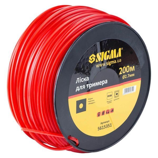 Леска для триммера армированный квадрат &Oslash;2.7мм 200м катушка SIGMA (5615351) TR5615351 фото