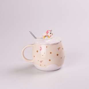 Чашка керамическая Ceramic Mug 400ml с крышкой и ложкой кружка для чая с крышкой HPCY8278BE фото