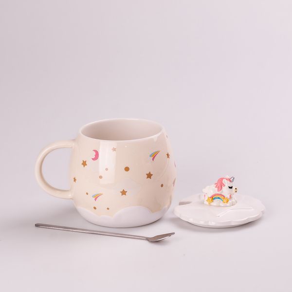 Чашка керамічна Ceramic Mug 400ml з кришкою і ложкою кухоль для чаю з кришкою HPCY8278BE фото