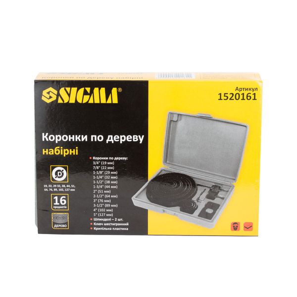 Коронки по дереву наборные Ø19, 22, 29, 32, 38, 44, 51, 64, 76, 89, 102, 127 мм SIGMA (1520161) 1520161 фото