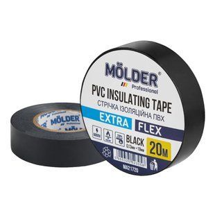 Лента изоляционная ПВХ Molder 0,13x19мм 20м черная, профессиональная, огнеупорная MA21720 фото