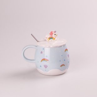 Чашка керамічна Ceramic Mug 400ml з кришкою і ложкою кухоль для чаю з кришкою HPCY8278BL фото