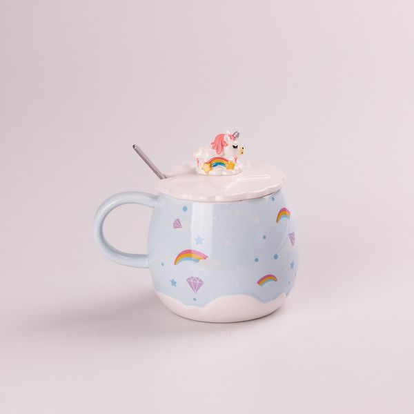 Чашка керамічна Ceramic Mug 400ml з кришкою і ложкою кухоль для чаю з кришкою HPCY8278BL фото