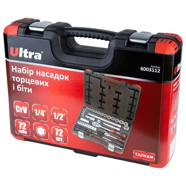 Набор насадок торцевых и бит 1/4", 1/2" 72шт CrV Taiwan ULTRA (6003112) 6003112 фото