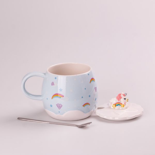 Чашка керамічна Ceramic Mug 400ml з кришкою і ложкою кухоль для чаю з кришкою HPCY8278BL фото