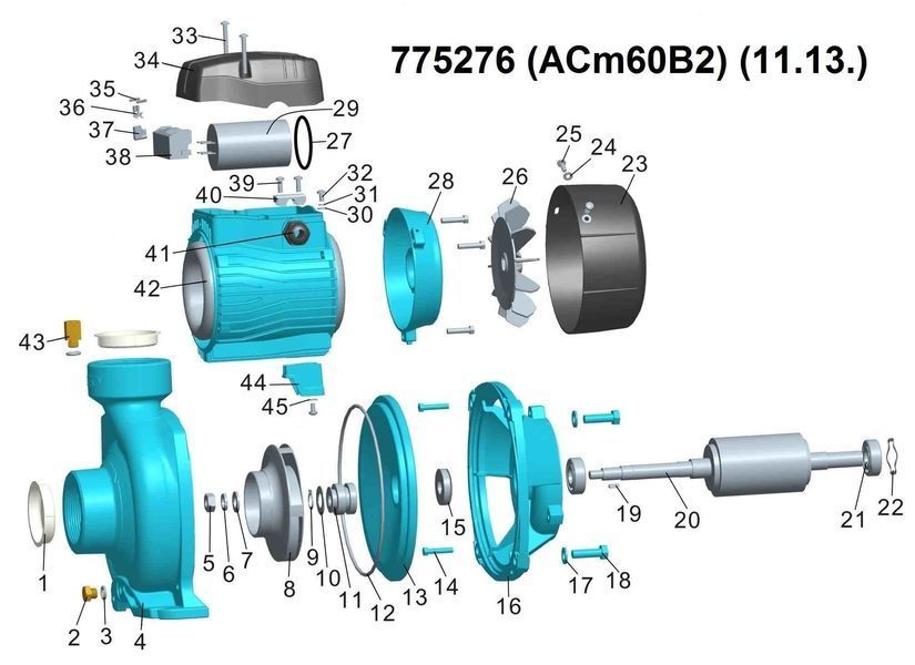 Насос центробежный 0.6кВт Hmax 12,5м Qmax 400л/мин 2" LEO 3.0 ACm60B2 (775276) 775276 фото